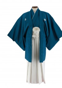 紋付袴No.79|青緑色　唐草刺繍対応身長 / 175-180cm前後